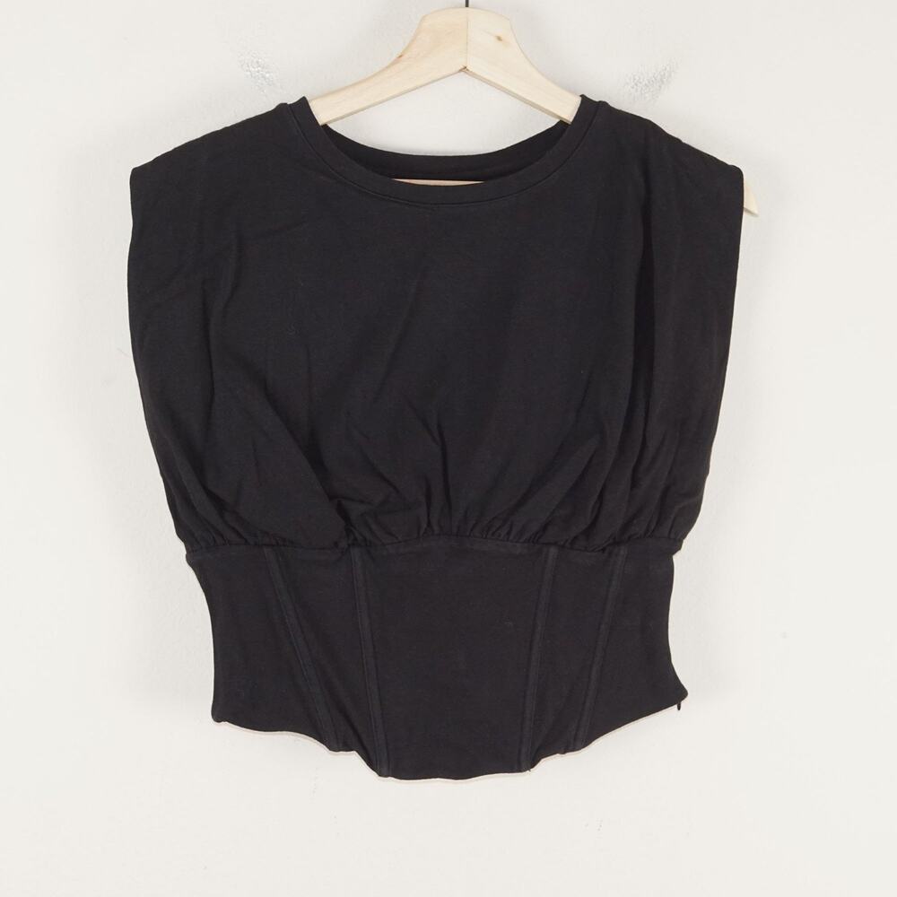 Good American Sleeveless Corset Black Cotton Blend Cropped Top Womens Sz XL